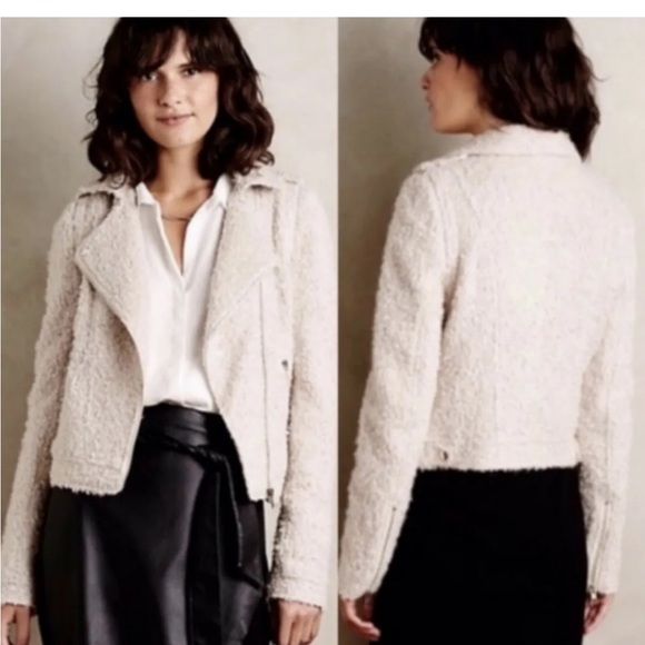 Anthropologie Elevenses Cream Wool Sherpa Moto Jacket S - Picture 8 of 8